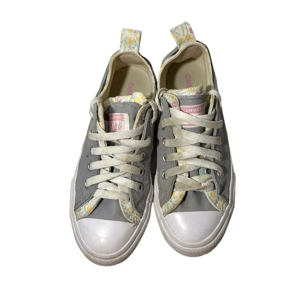 Converse Chuck Taylor All Star Junior Girl's Size 2  Double Tongue Gray Floral